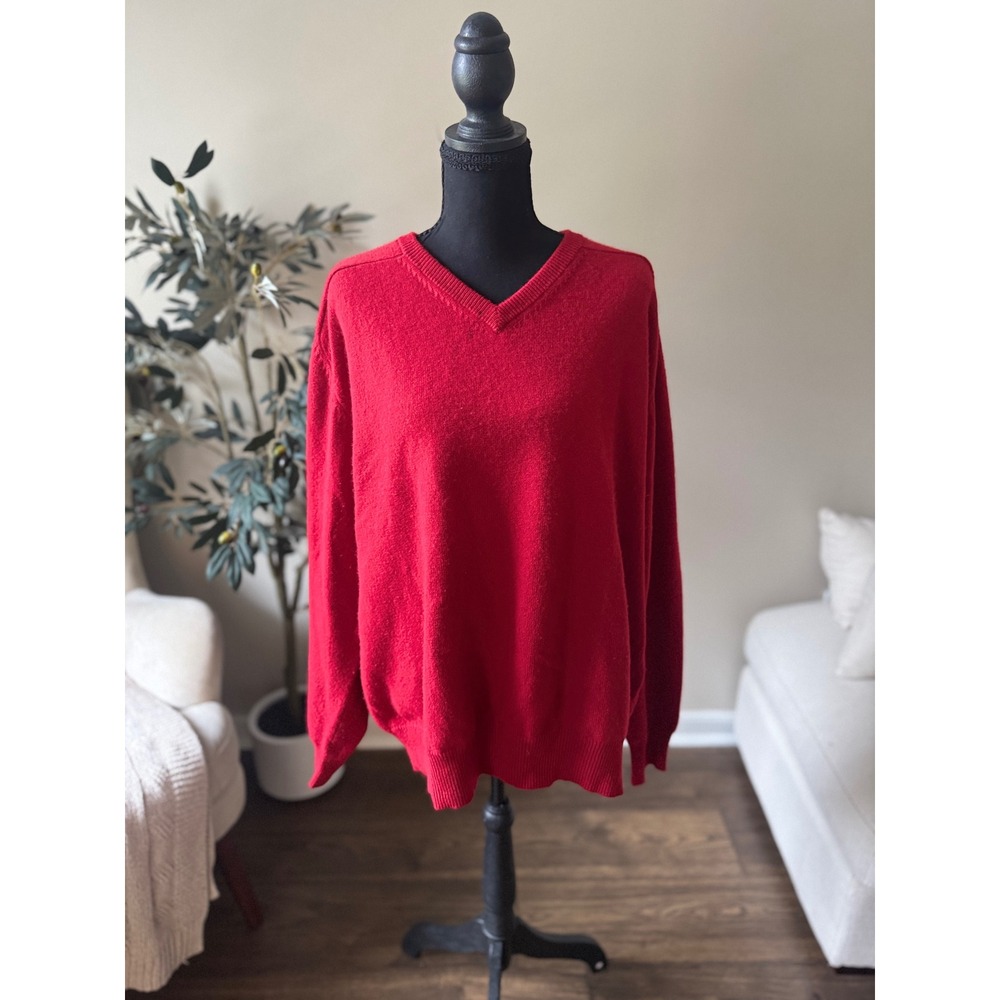 Daniel Cremieux Signature Collection Red 100% Cashmere V-Neck Sweater XL